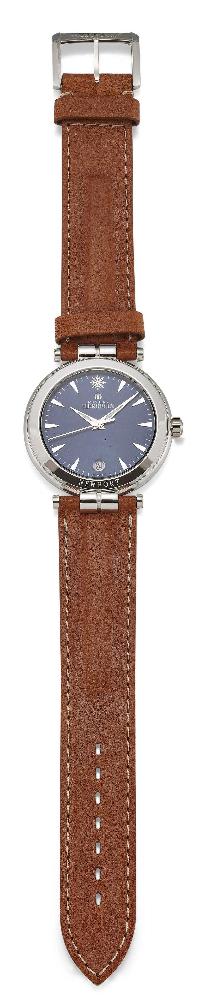 A GENTS STEEL MICHEL HERBELIN NEWPORT STRAP WATCH. (1 of 1)