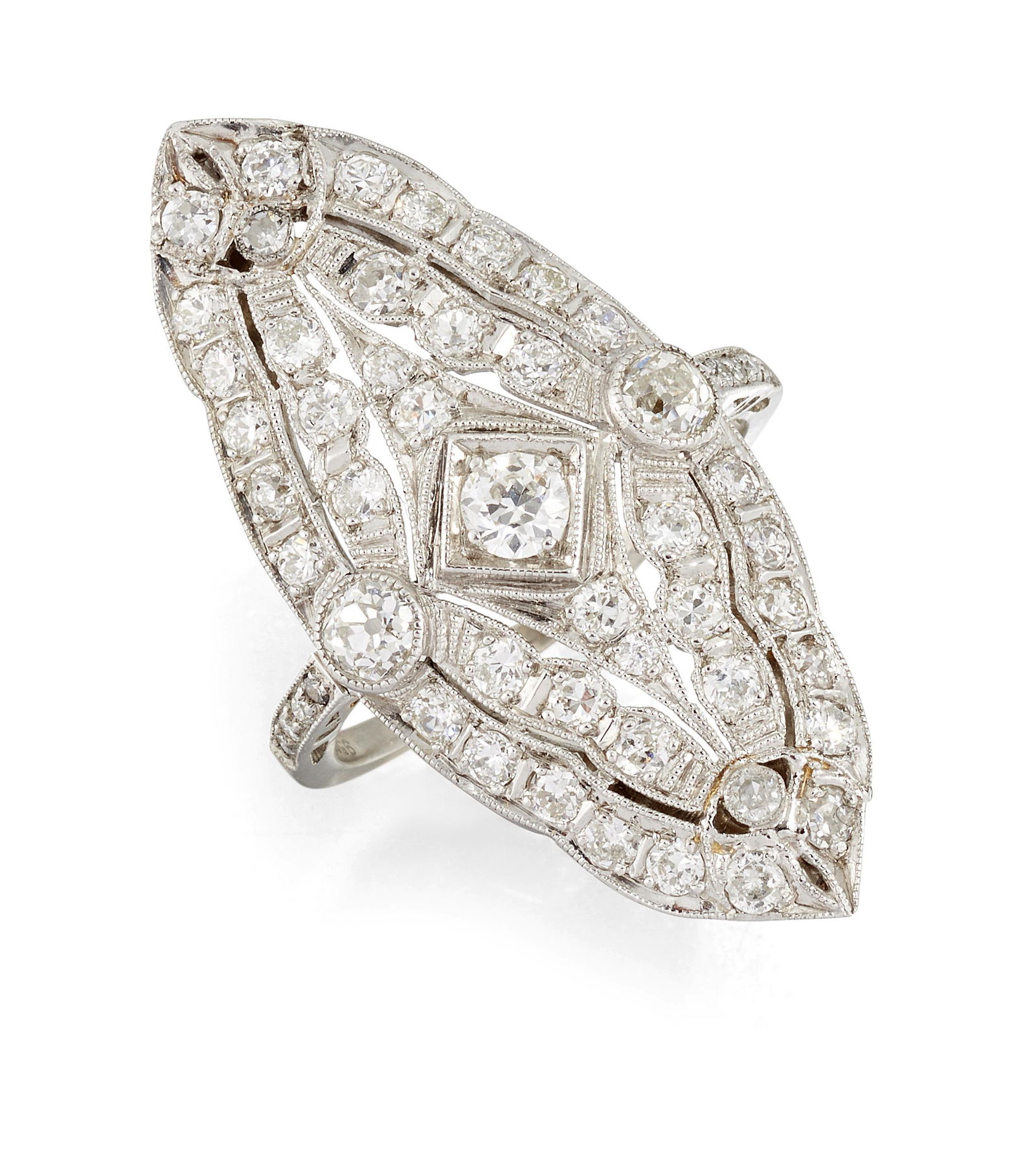 AN ART DECO DIAMOND NAVETTE RING, old-cut diamonds in (1 of 1)