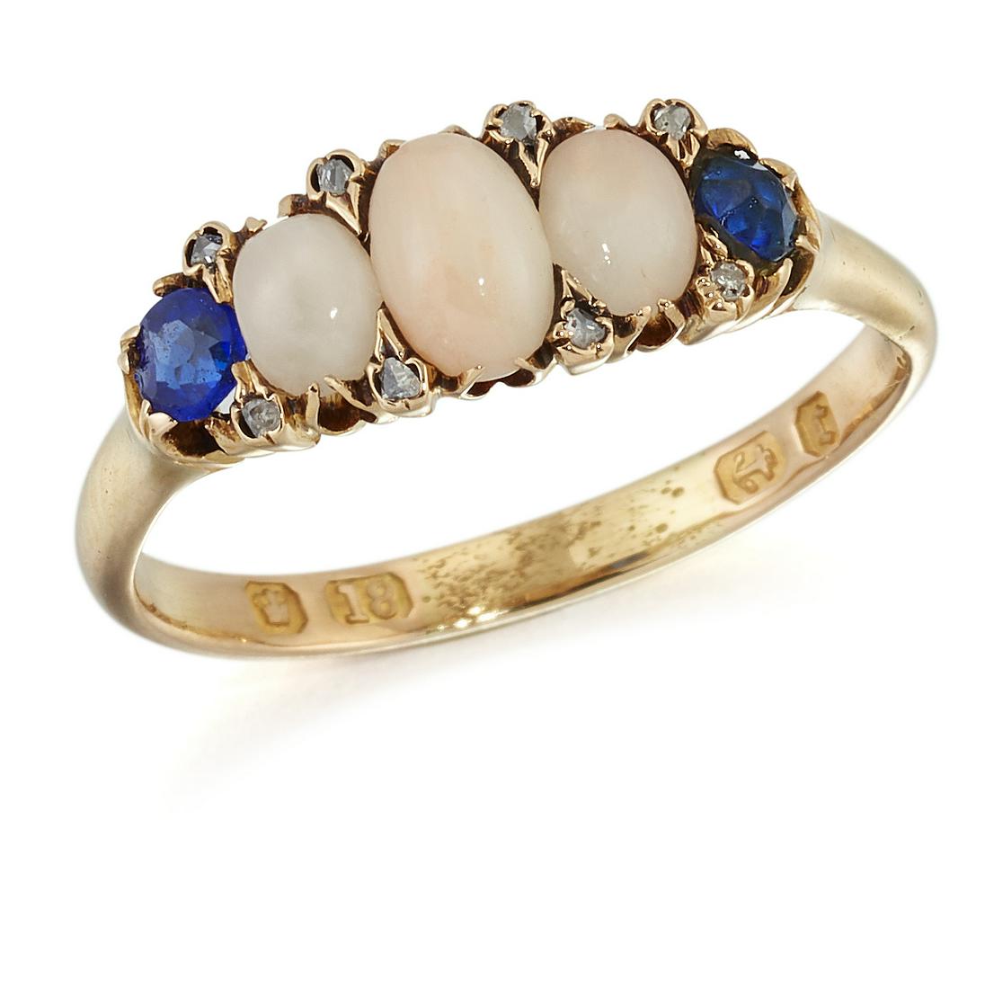A VICTORIAN 18 CARAT GOLD CORAL, BLUE PASTE AND DIAMOND (1 of 1)
