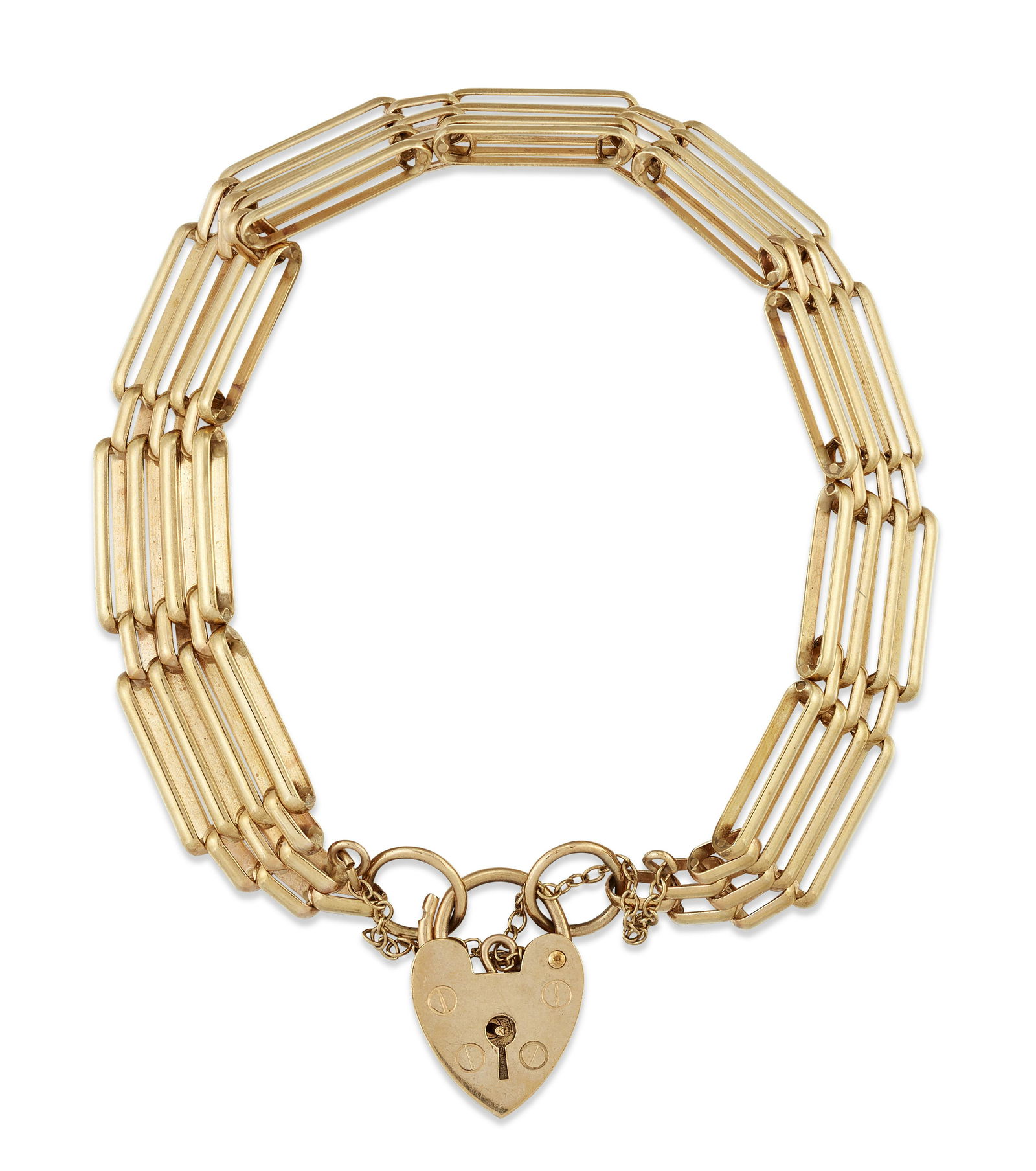 A 9 CARAT GOLD GATE LINK BRACELET, four rows of long (1 of 1)