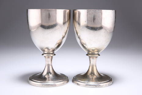 A PAIR OF OLD SHEFFIELD PLATE GOBLETS, CIRCA 1790, each: A PAIR OF OLD SHEFFIELD PLATE GOBLETS, CIRCA 1790, each with plain ovoid bowl above a spreading foot. 17.1cm high