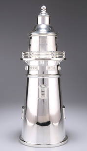 A LARGE SILVER-PLATED NOVELTY COCKTAIL SHAKER, in the: A LARGE SILVER-PLATED NOVELTY COCKTAIL SHAKER, in the form of a lighthouse. 34cm high