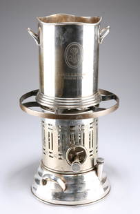 A SILVER-PLATED ICE BUCKET, of two-handled cylindrical: A SILVER-PLATED ICE BUCKET, of two-handled cylindrical form, inscribed LOUIS ROEDERER; together with A VICTORIAN SILVER-PLATED PLATE WARMER. (2)