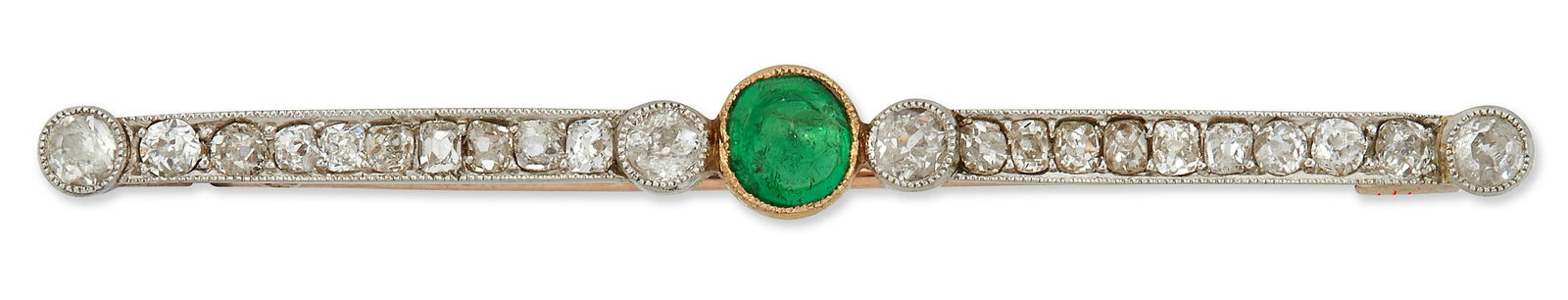 AN EMERALD AND DIAMOND BAR BROOCH, a cabochon emerald (1 of 2)