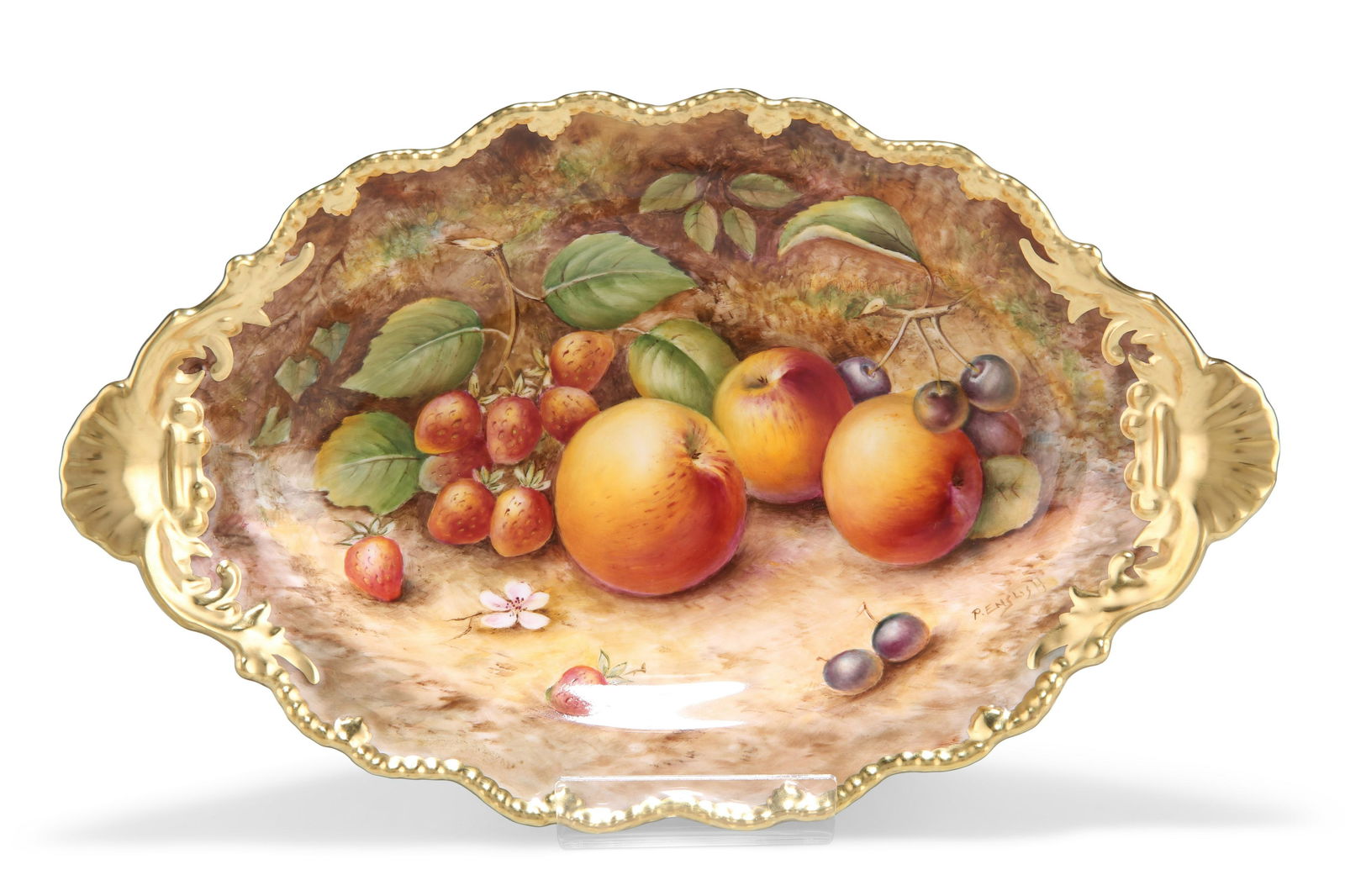 A ROYAL WORCESTER FRUIT PAINTED DISH, shaped oval form, (1 of 1)