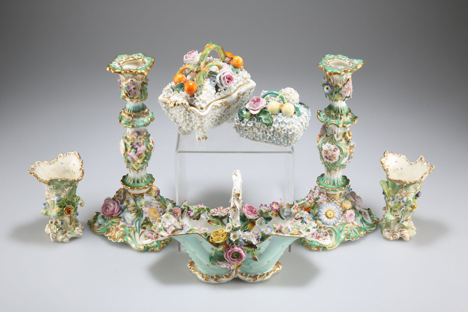 A GROUP OF FLORAL ENCRUSTED PORCELAIN, including a (1 of 1)