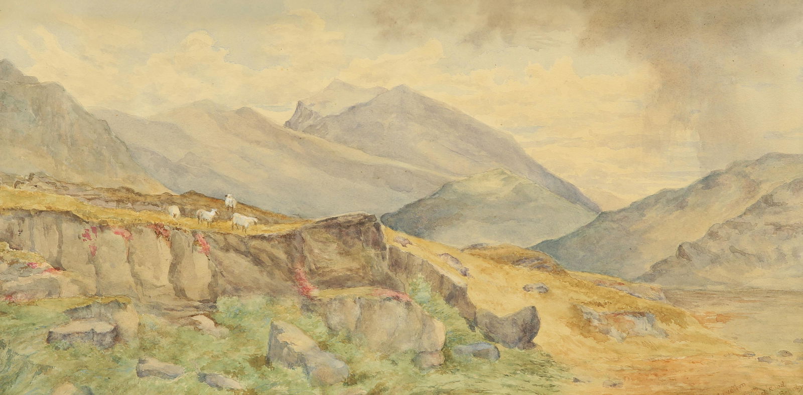 WILLIAM BELLERBY (AFTER WILLIAM MOORE), HELVELLYN FROM: WILLIAM BELLERBY (AFTER WILLIAM MOORE), HELVELLYN FROM KESWICK ROAD, signed, titled and dated 1927 lower right, watercolour, in a giltwood frame. 35.5cm by 71cm