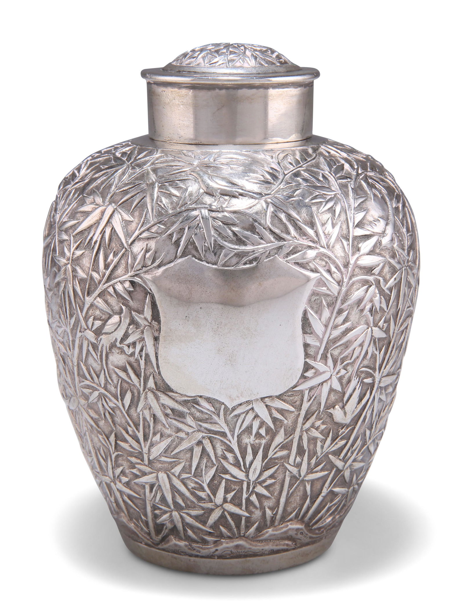 A 19TH CENTURY CHINESE SILVER JAR AND COVER, by (1 of 3)