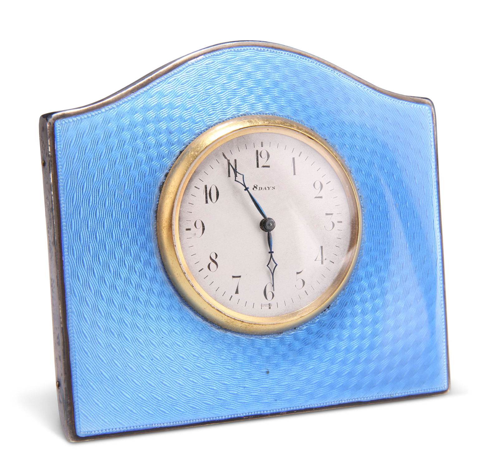 AN ART DECO SILVER AND ENAMEL STRUT CLOCK, by Adie (1 of 4)