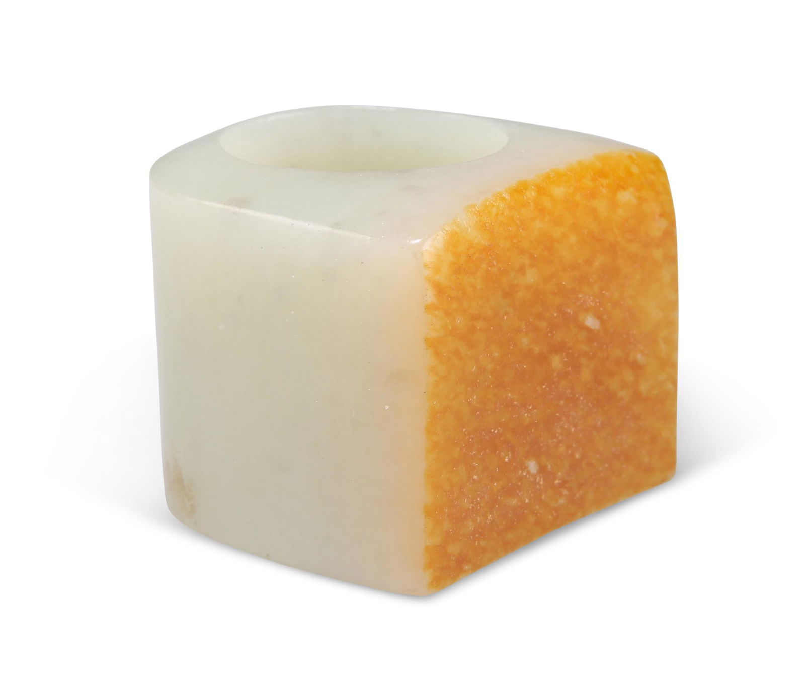 A CHINESE JADE THUMB RING, of D-section. 3.5cm wide (1 of 2)