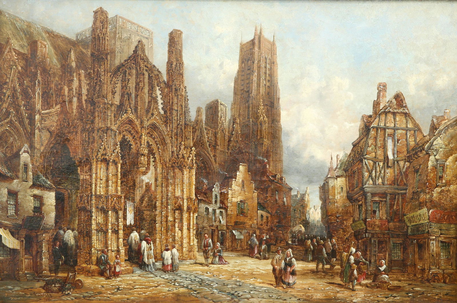 HENRY THOMAS SCHAFER (BRITISH, 1854-1915), LOUVIERS,: HENRY THOMAS SCHAFER (BRITISH, 1854-1915), LOUVIERS, NORMANDY, signed and dated 1875 lower left, oil on canvas, framed. 49cm by 74.5cm