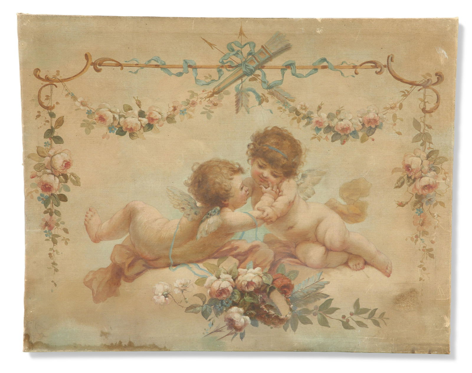 FRENCH SCHOOL (19TH CENTURY), STUDY OF TWO CHERUBS, oil (1 of 1)