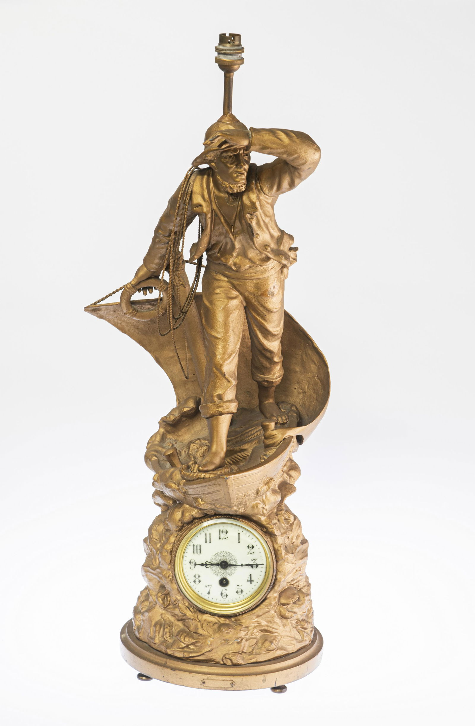 A 19TH CENTURY FRENCH SPELTER CLOCK LAMP, the circular (1 of 1)