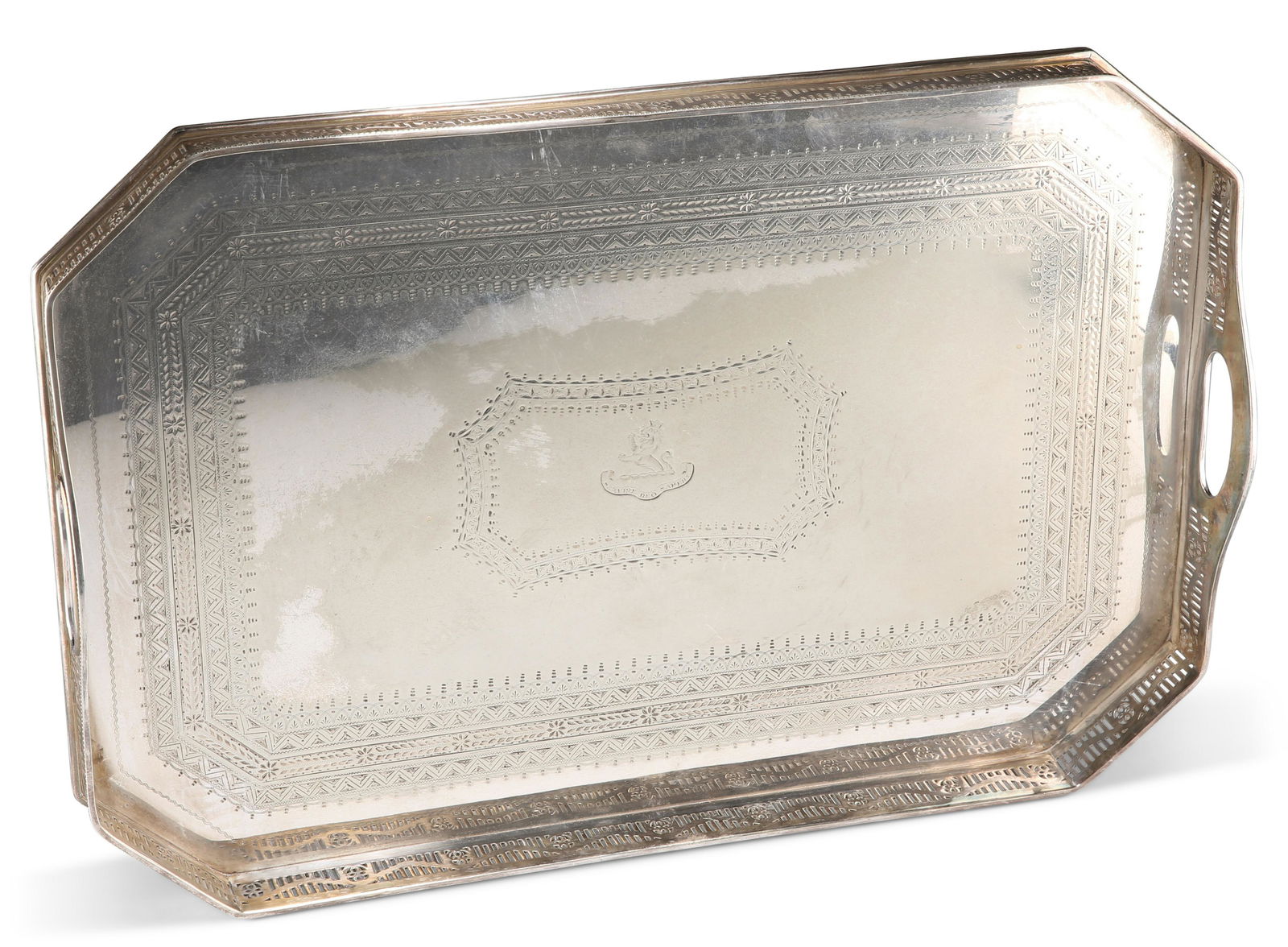 A LARGE VICTORIAN SILVER-PLATED GALLERIED TRAY, (1 of 1)