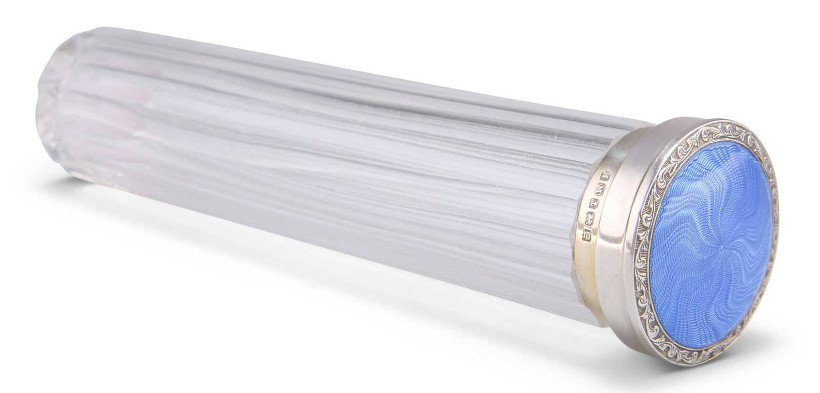 A GEORGE V SILVER AND ENAMEL-TOPPED LARGE GLASS JAR, by (1 of 2)