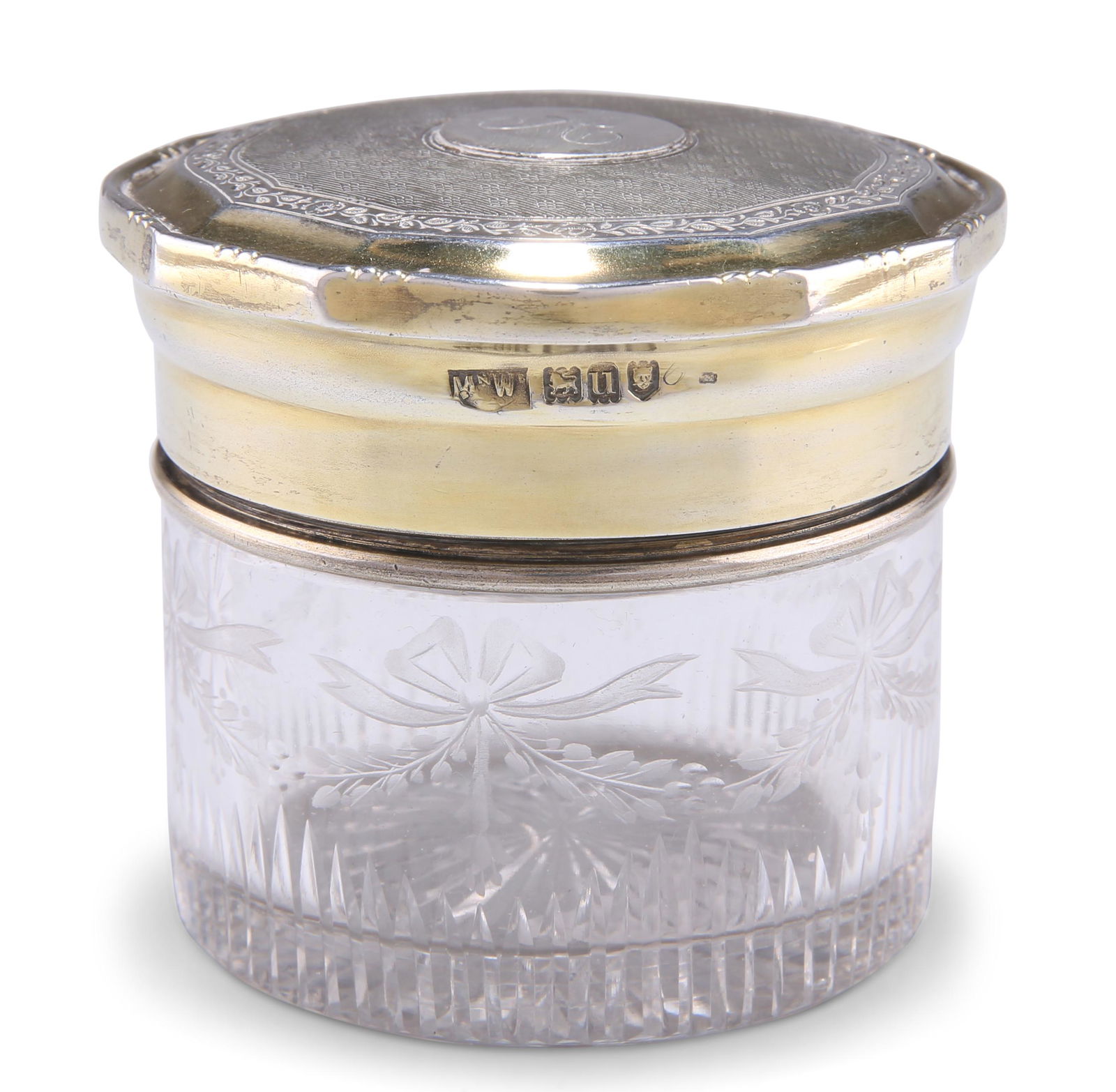 A GEORGE V SILVER-GILT AND CUT-GLASS JAR, by Mappin & (1 of 1)