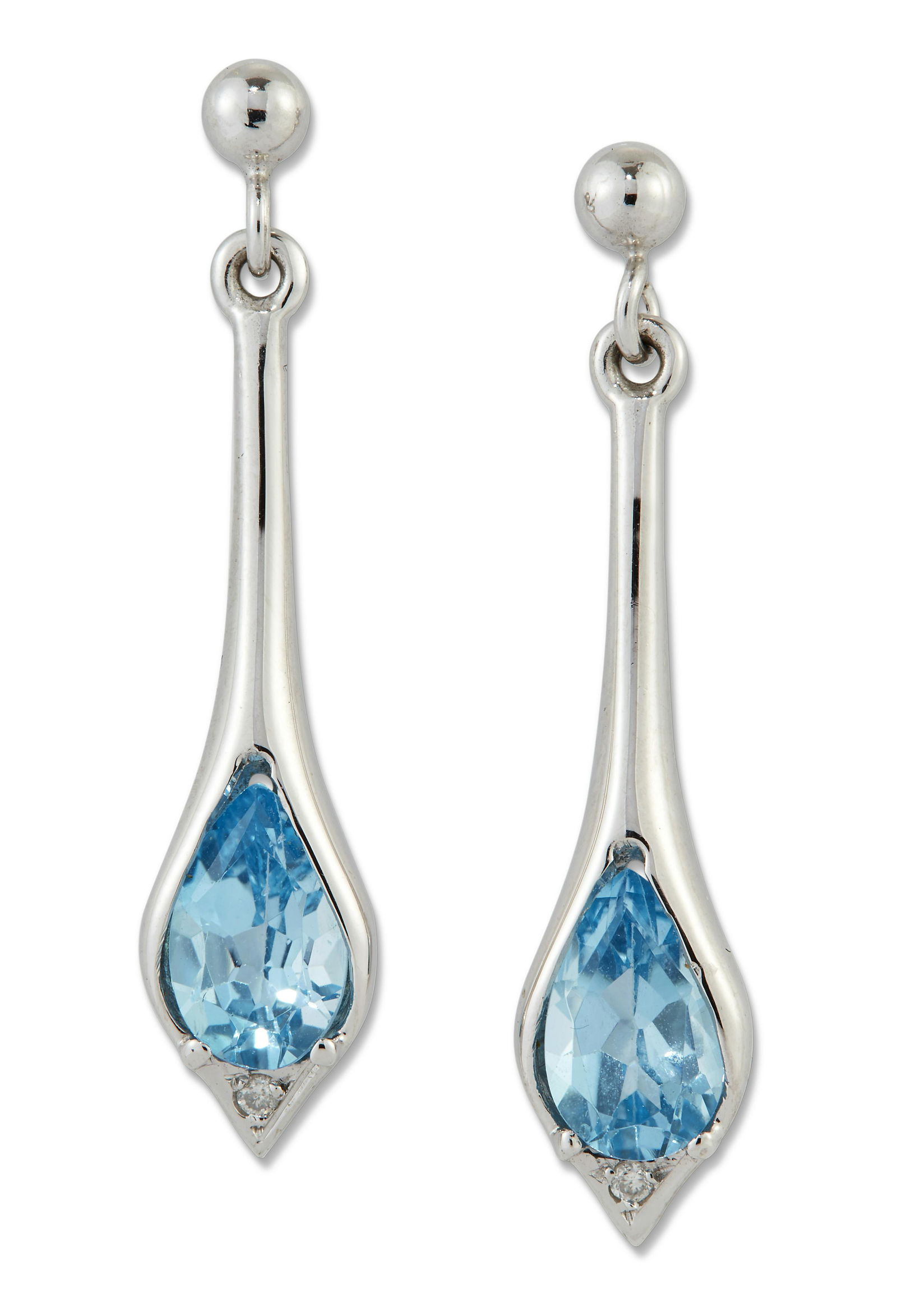 A PAIR OF 9 CARAT WHITE GOLD BLUE TOPAZ AND DIAMOND (1 of 1)