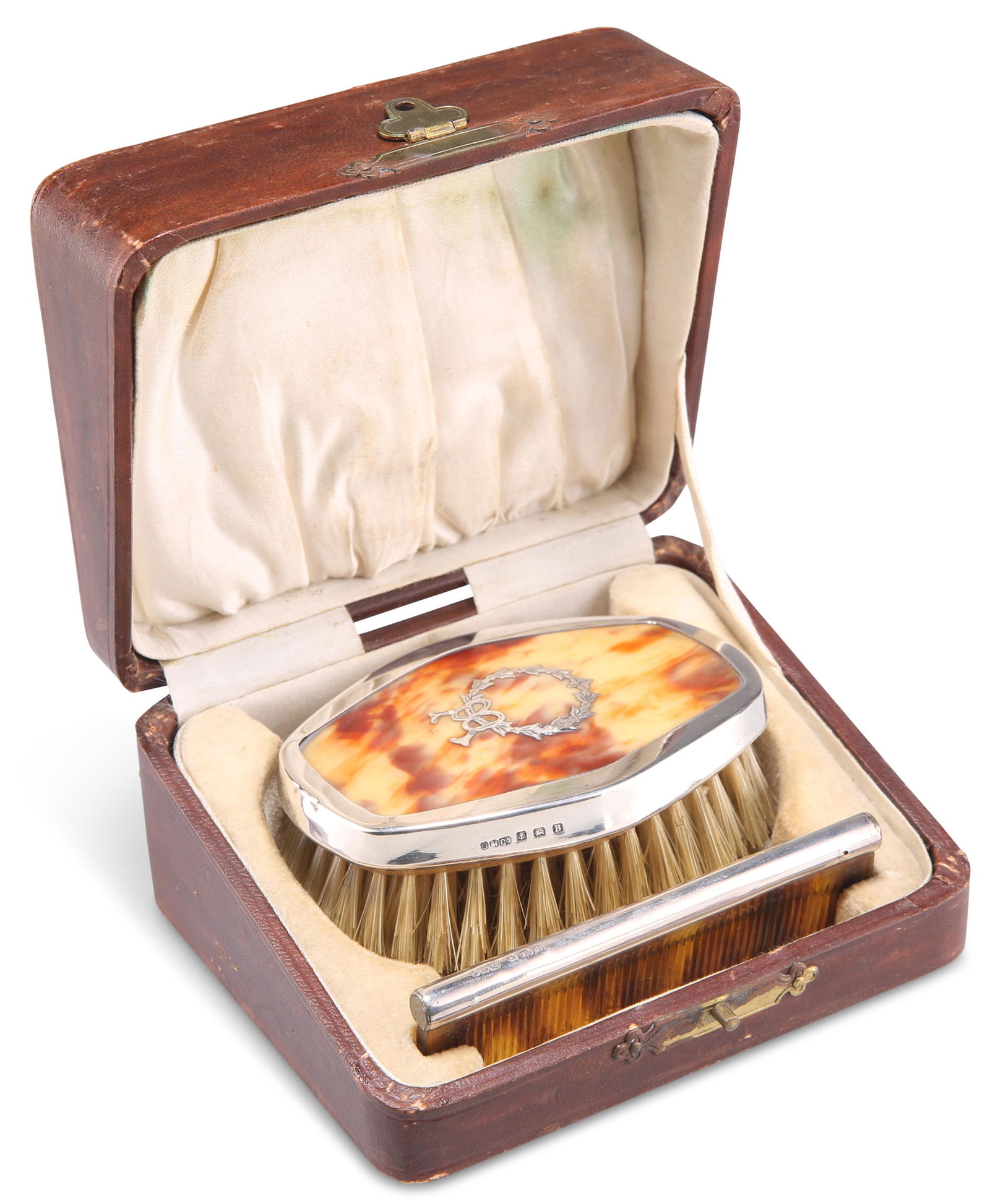 A GEORGE V SILVER-MOUNTED FAUX BLONDE TORTOISESHELL BRUSH A (1 of 2)