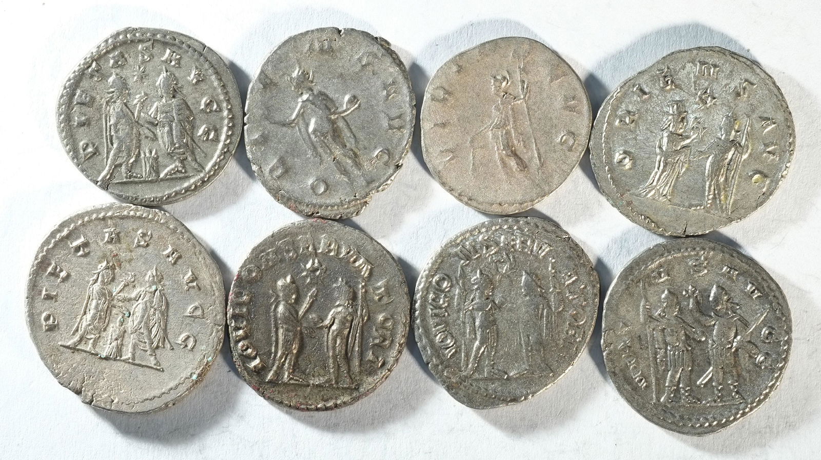 8x billon antoninianii of Gallienus (253 - 268 CE) consisting of: 2x IOVI CONSERVATORI, emperor rece (1 of 2)