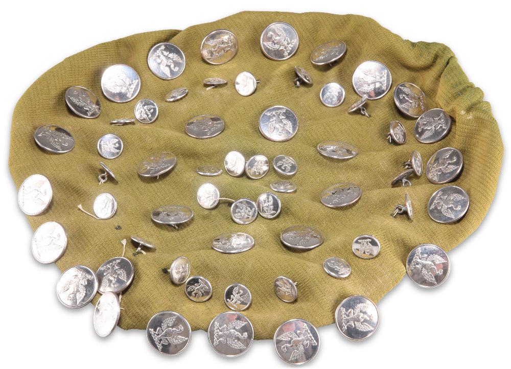 A SET OF SILVER-PLATED LIVERY BUTTONS, by Doughty & Co, 103 (109) St Martins Lane, London, embossed (1 of 2)