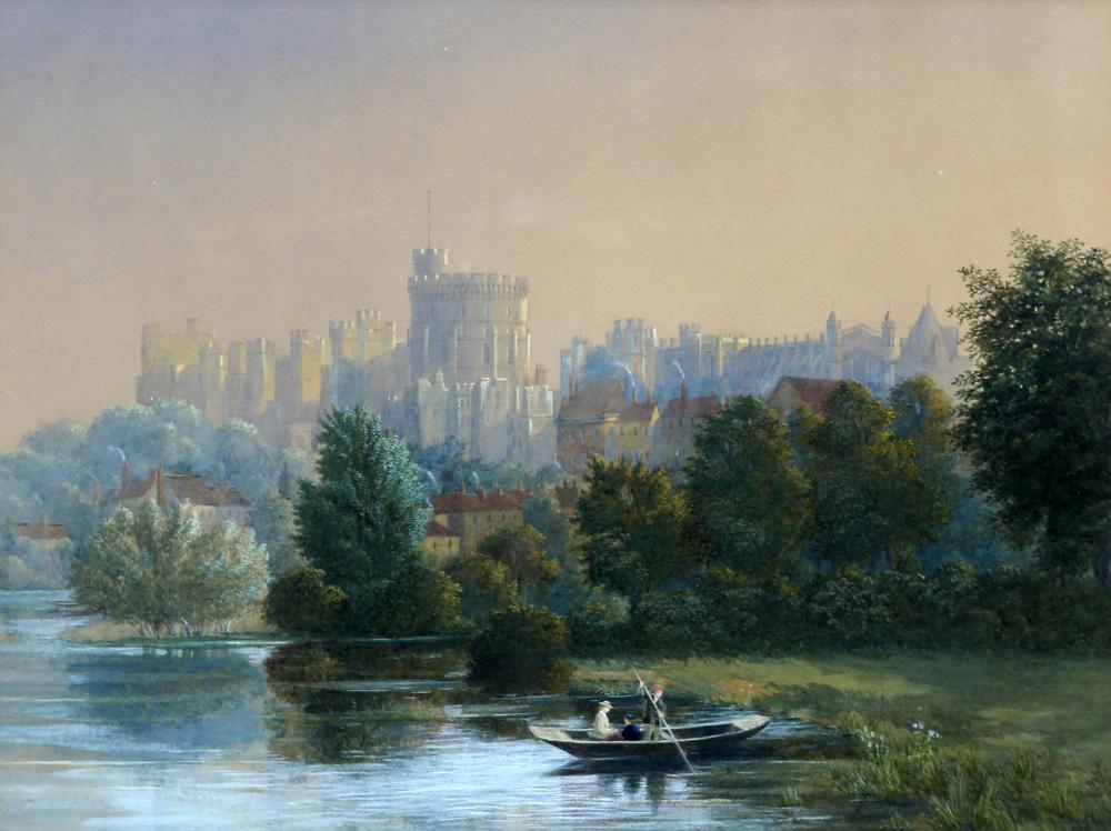 JOHN CHASE (1810-1879), A VIEW OF WINDSOR CASTLE, signed and dated lower right, watercolour, framed.: JOHN CHASE (1810-1879), A VIEW OF WINDSOR CASTLE, signed and dated lower right, watercolour, framed. 36cm by 48cm