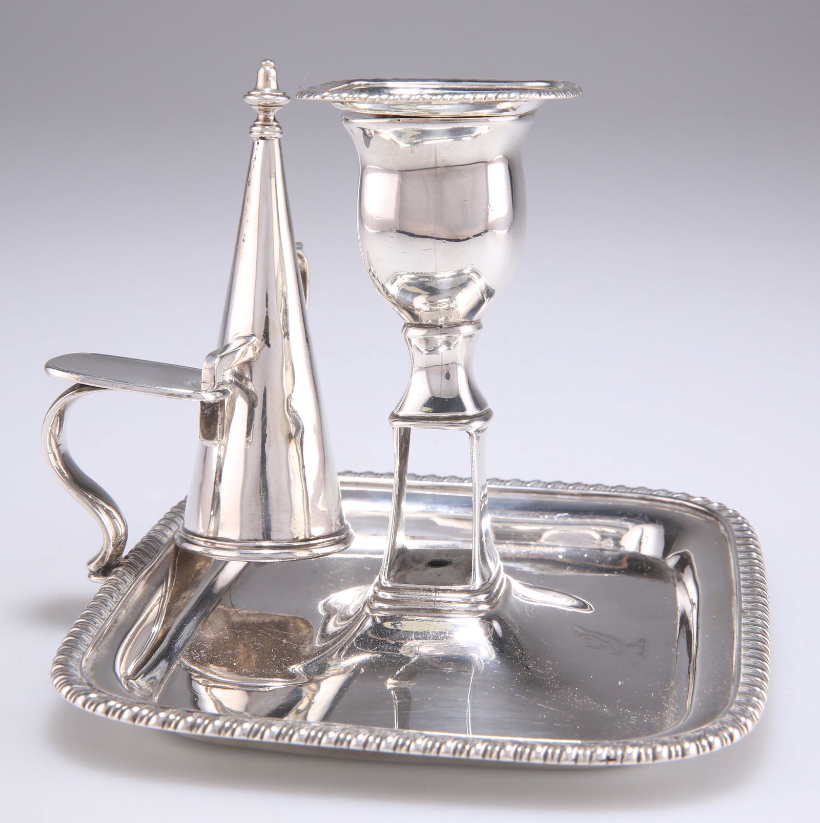 A GEORGE III SILVER CHAMBERSTICK, by William Bateman I, London 1817, rectangular form with gadroon r (1 of 3)