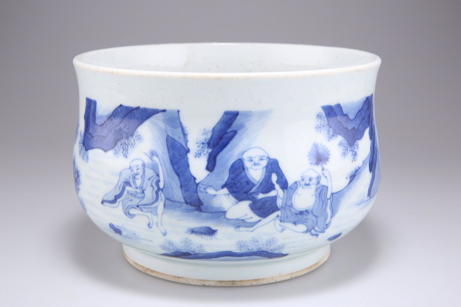 A CHINESE BLUE AND WHITE GUI CENSER, the rounded sides curving inwards and flaring slightly at the r (1 of 3)