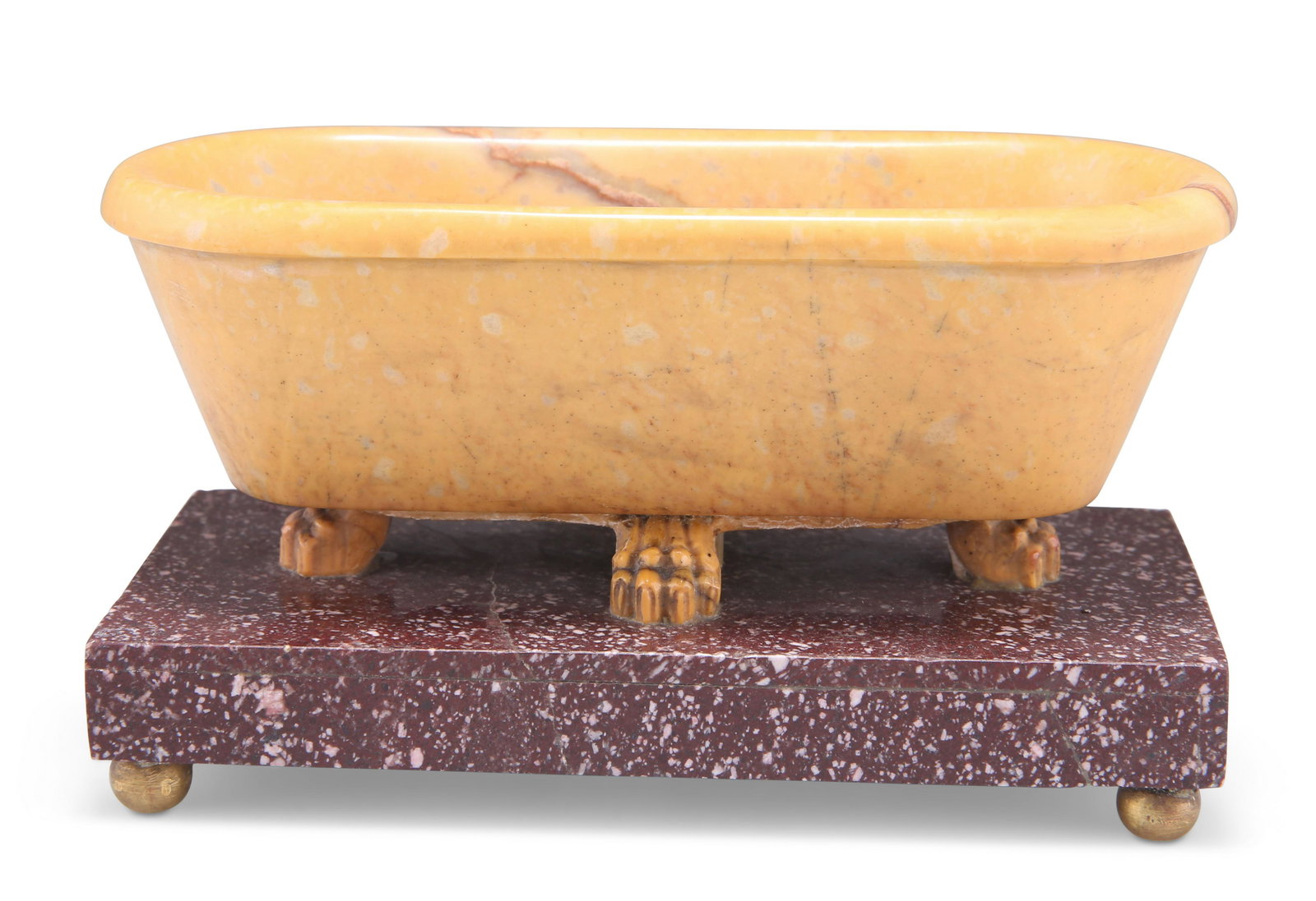 A GRAND TOUR SIENA MARBLE REDUCTION OF A ROMAN BATH, ITALY, CIRCA 1820, on lion paw feet and a porph (1 of 1)