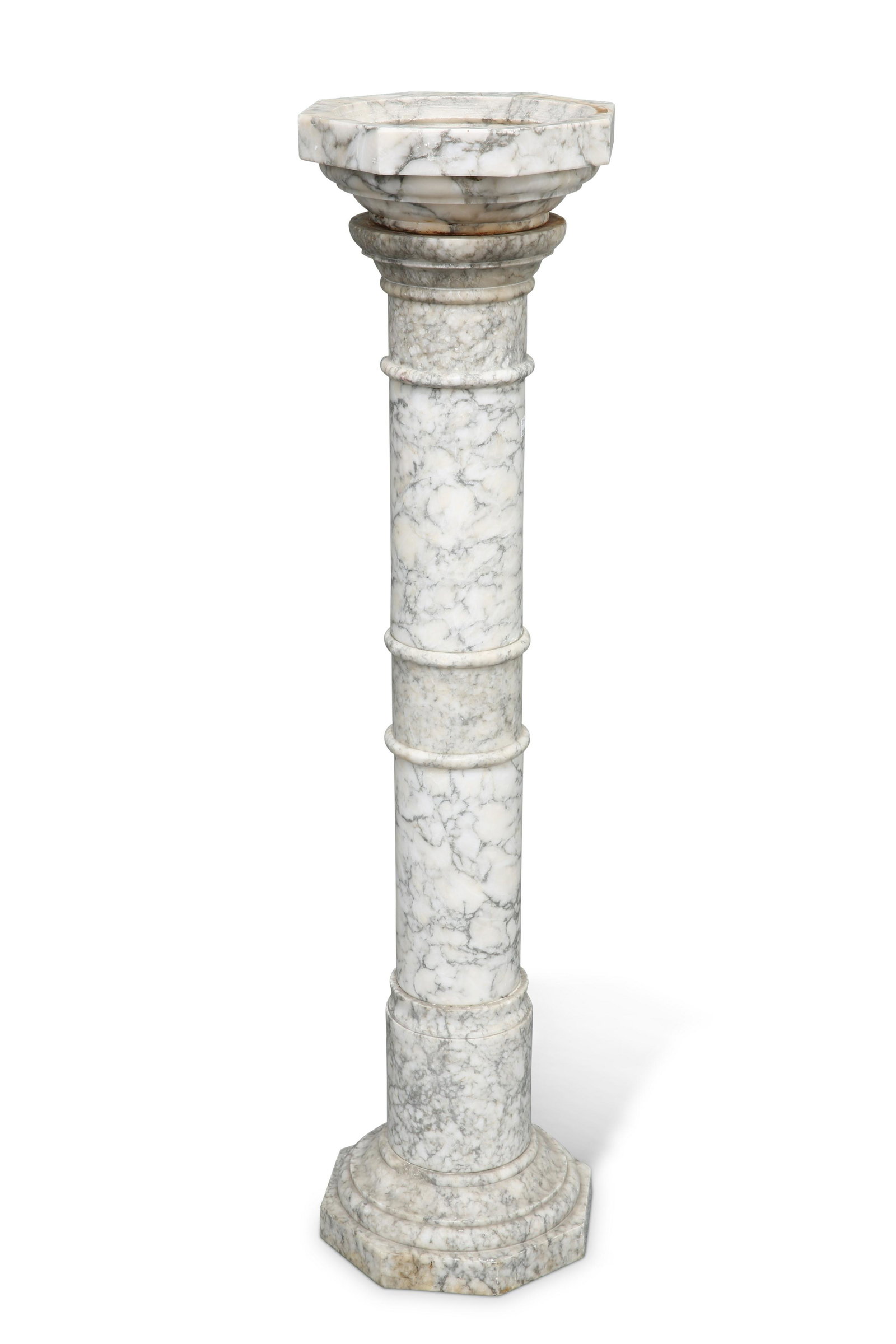 A LATE 19TH CENTURY MARBLE COLUMNAR PEDESTAL, with octagonal top and base. 108.5cm high (1 of 1)