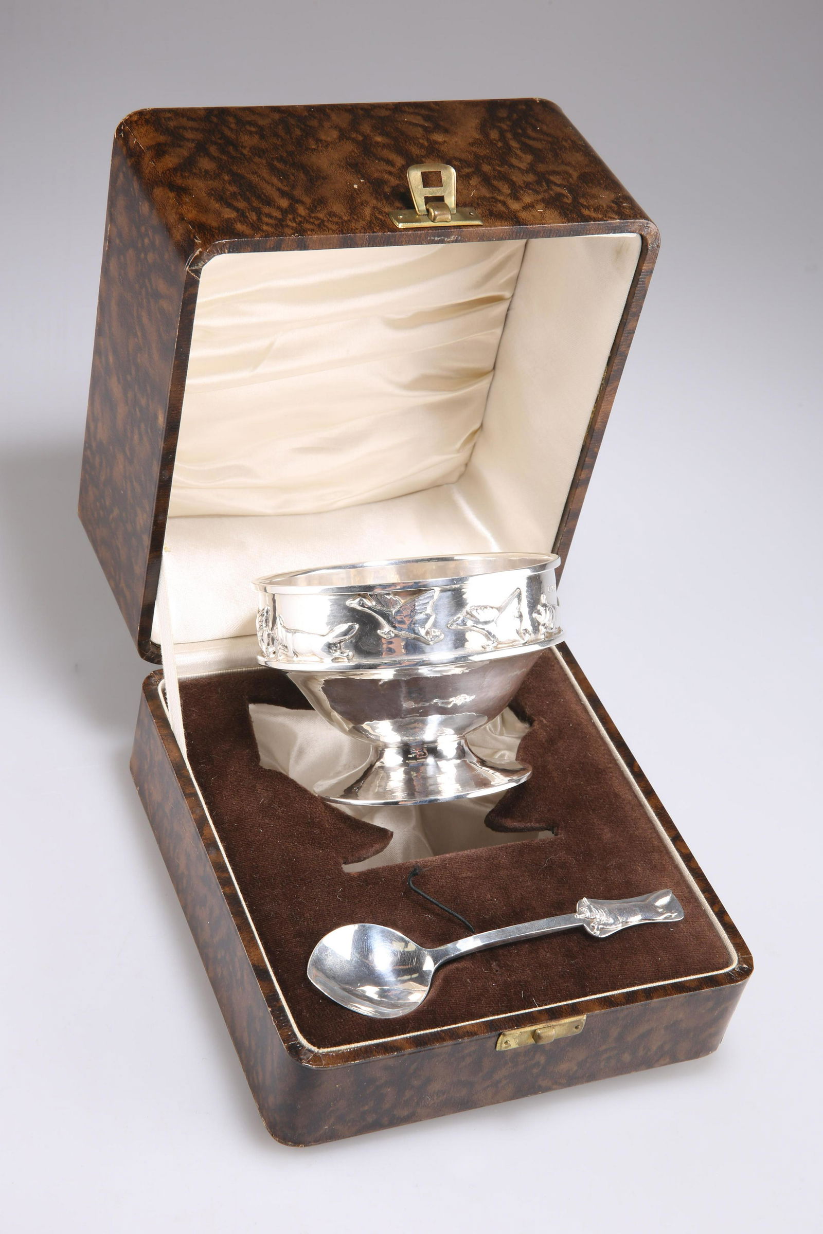 AN ARTS AND CRAFTS SILVER CHILD'S BOWL AND SPOON (1 of 1)