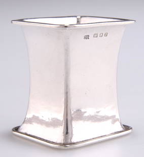 A GEORGE VI SILVER NAPKIN RING: A GEORGE VI SILVER NAPKIN RING, by Omar Ramsden, London 1938, waisted square section. 5.5cm wide, 1.7 troy ounces