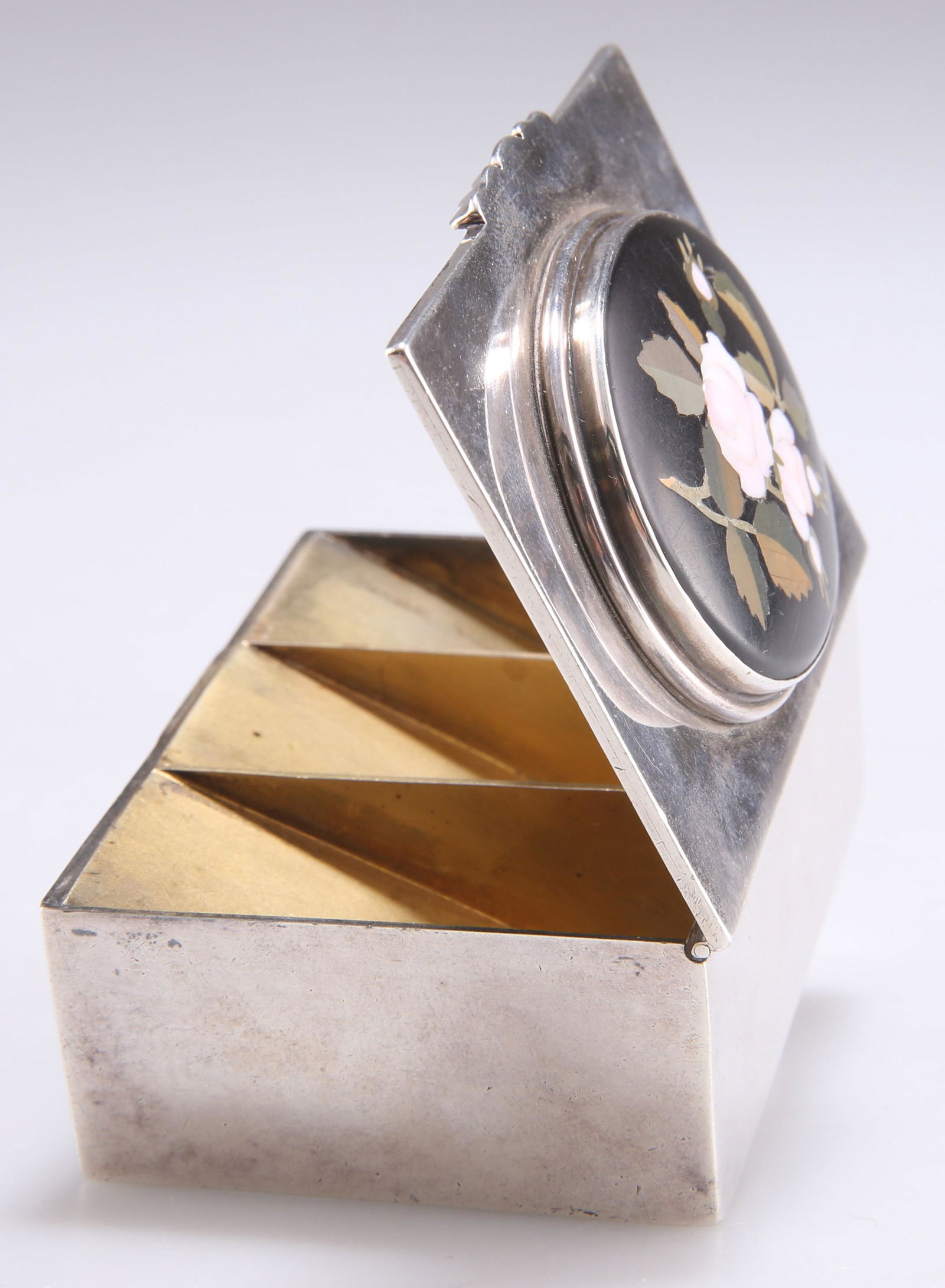 A VICTORIAN SILVER AND PIETRA DURA STAMP BOX (1 of 2)