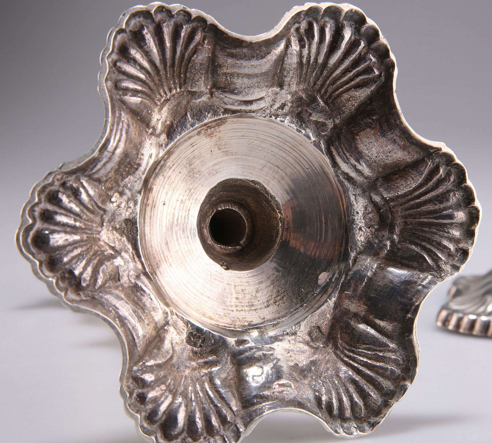 TWO 18TH CENTURY CAST SILVER CANDLESTICKS (1 of 1)