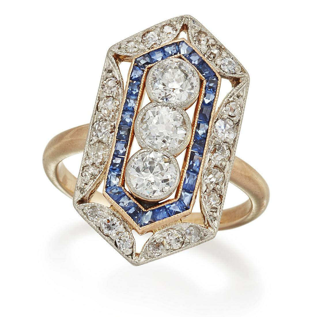 AN ART DECO DIAMOND AND SAPPHIRE DRESS RING (1 of 1)