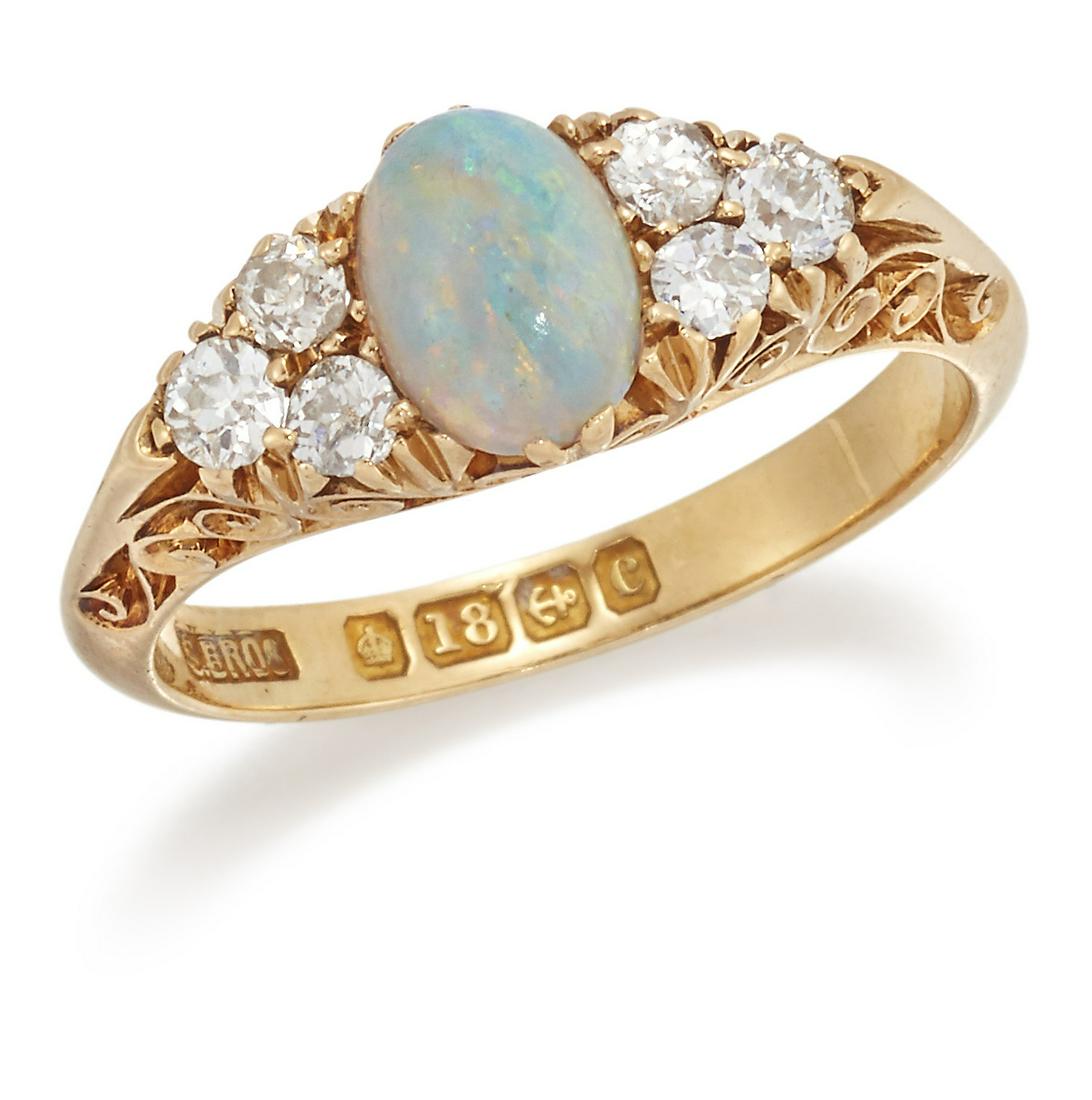 AN 18 CARAT GOLD OPAL AND DIAMOND RING (1 of 1)