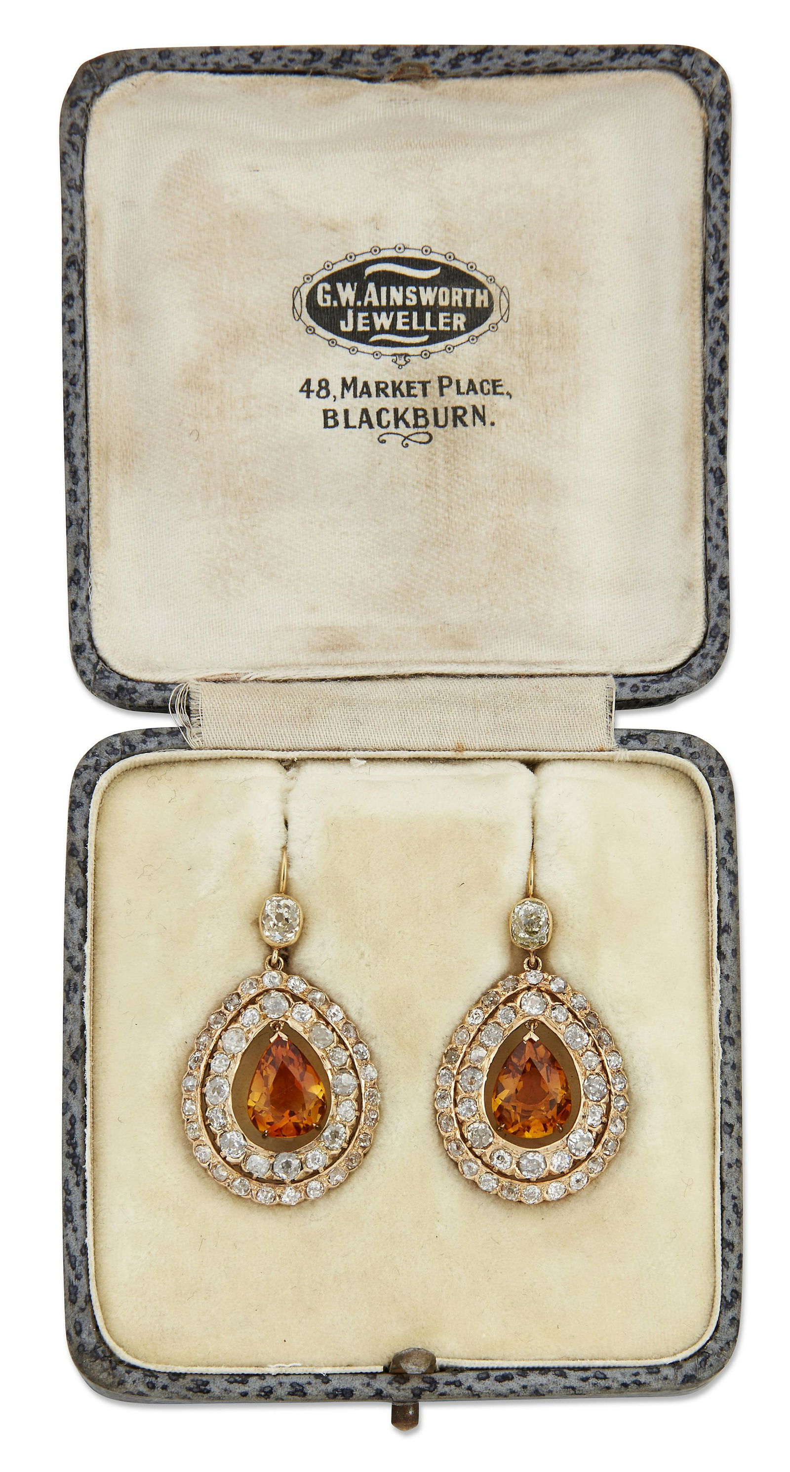 A PAIR OF CITRINE AND DIAMOND PENDANT EARRINGS (1 of 1)