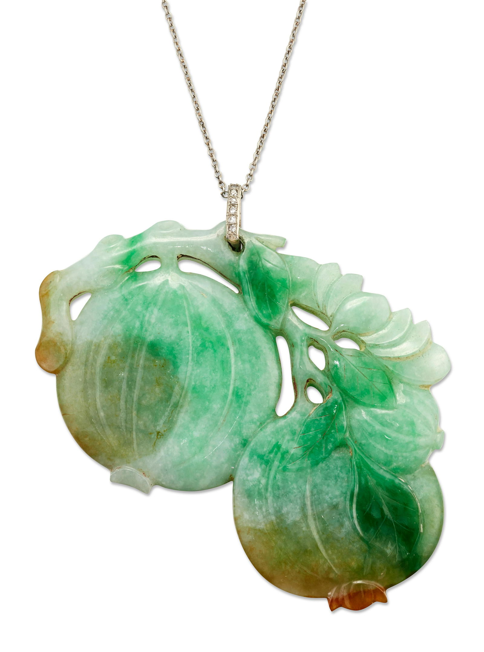 A JADE AND DIAMOND PENDANT ON CHAIN (1 of 1)