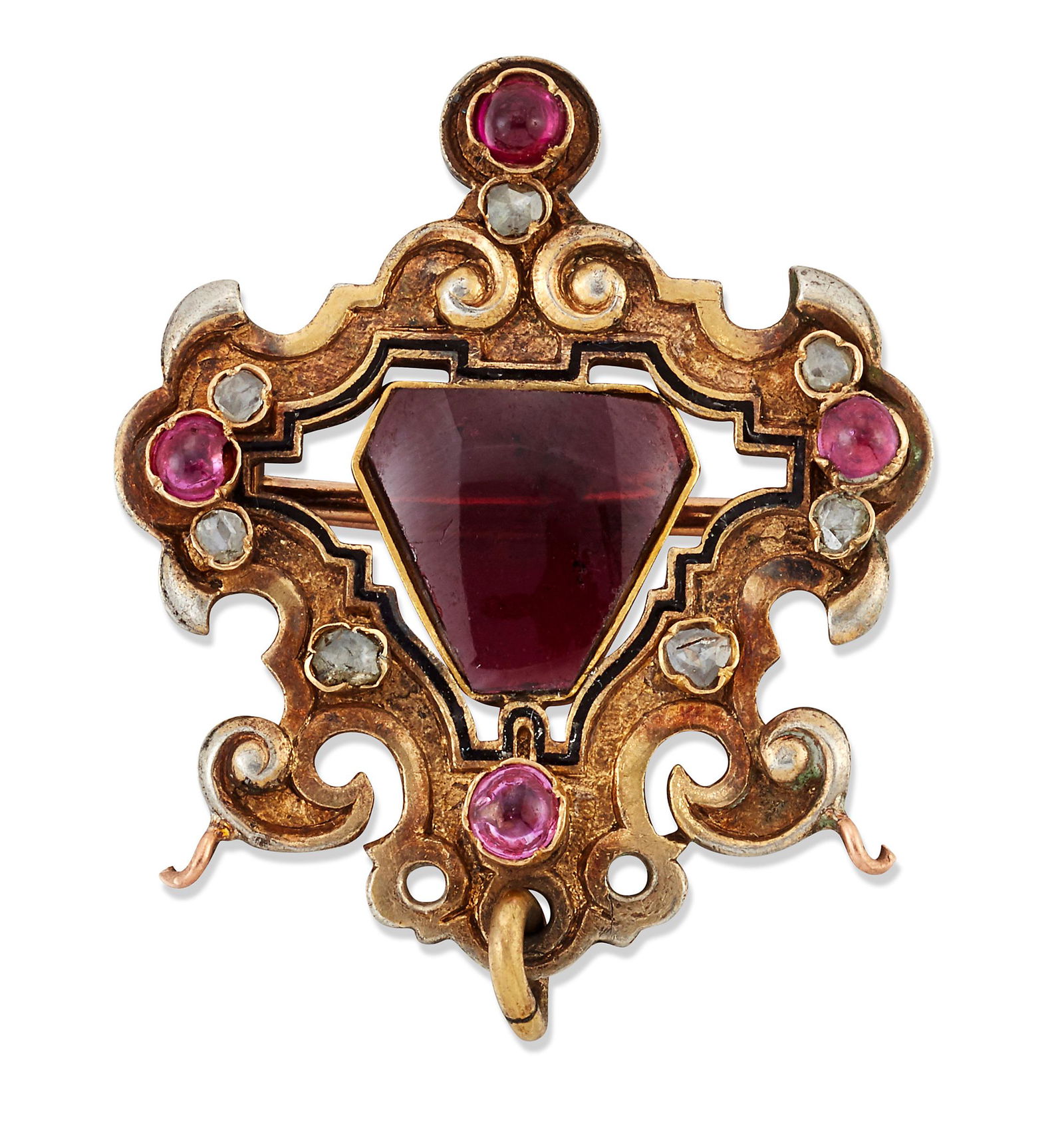 A GARNET AND DIAMOND BROOCH, (1 of 1)