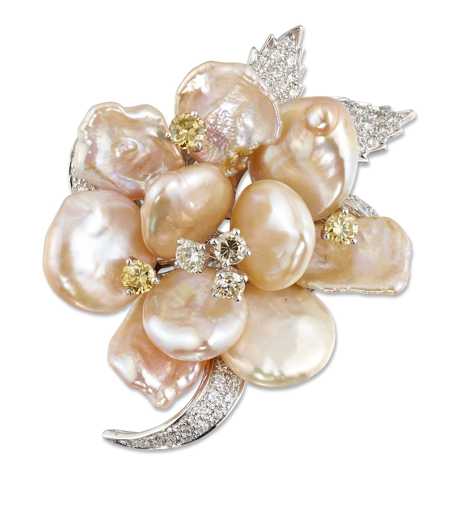A CULTURED PEARL AND DIAMOND EN TREMBLANT BROOCH (1 of 1)