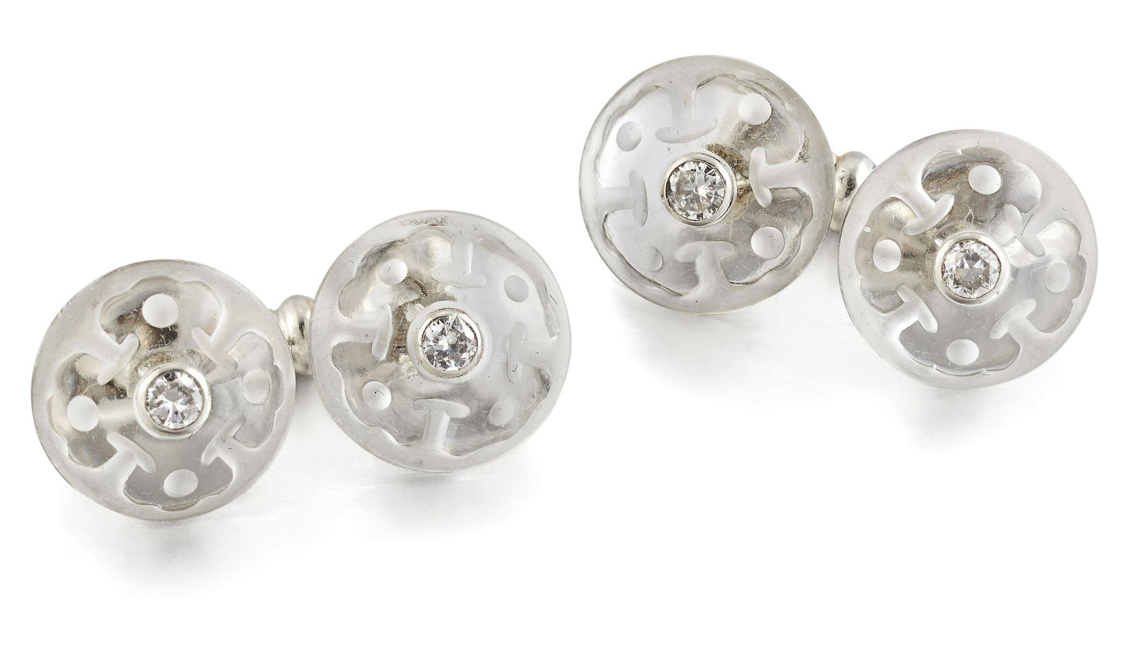 CARTIER - A PAIR OF ROCK CRYSTAL AND DIAMOND DOUBLE CUFFLINKS (1 of 1)