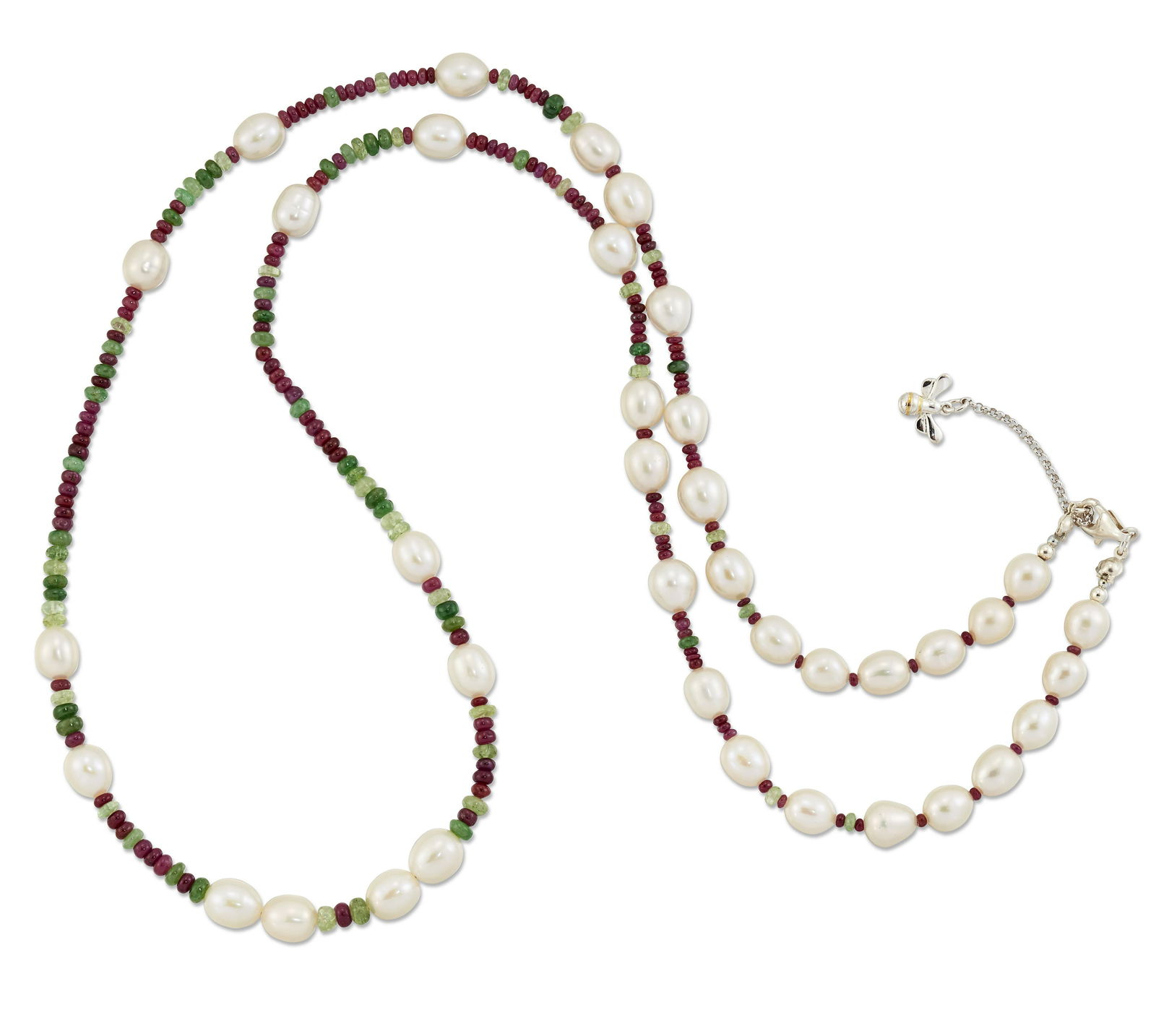 AN EMERALD, RUBY AND CULTURED PEARL NECKLACE (1 of 1)
