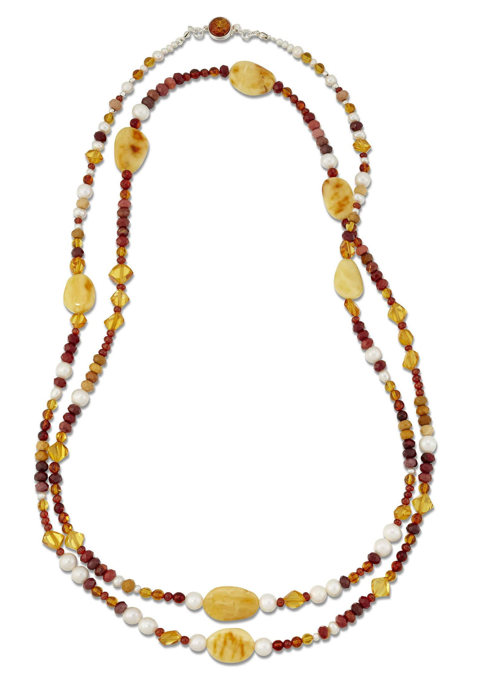 A CULTURED PEARL, AMBER AND GEMSTONE BEAD NECKLACE (1 of 1)