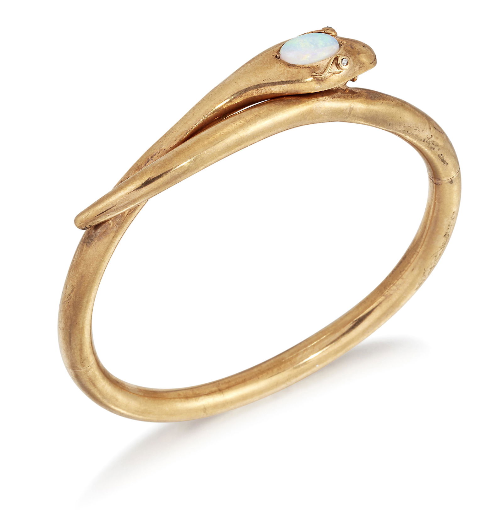 A MID 19TH CENTURY OPAL AND DIAMOND SNAKE BANGLE (1 of 1)