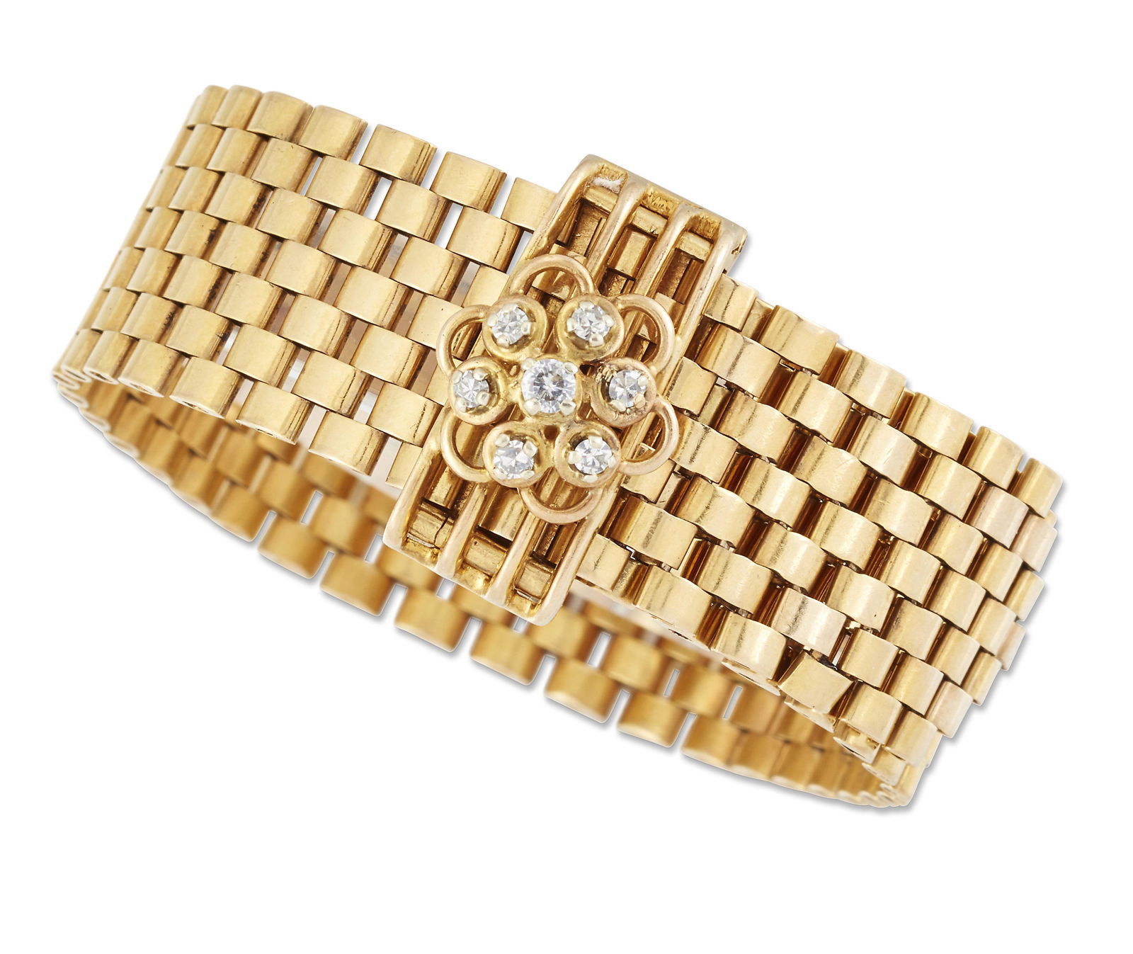 AN 18 CARAT GOLD DIAMOND BUCKLE BRACELET, CIRCA 1970S (1 of 1)