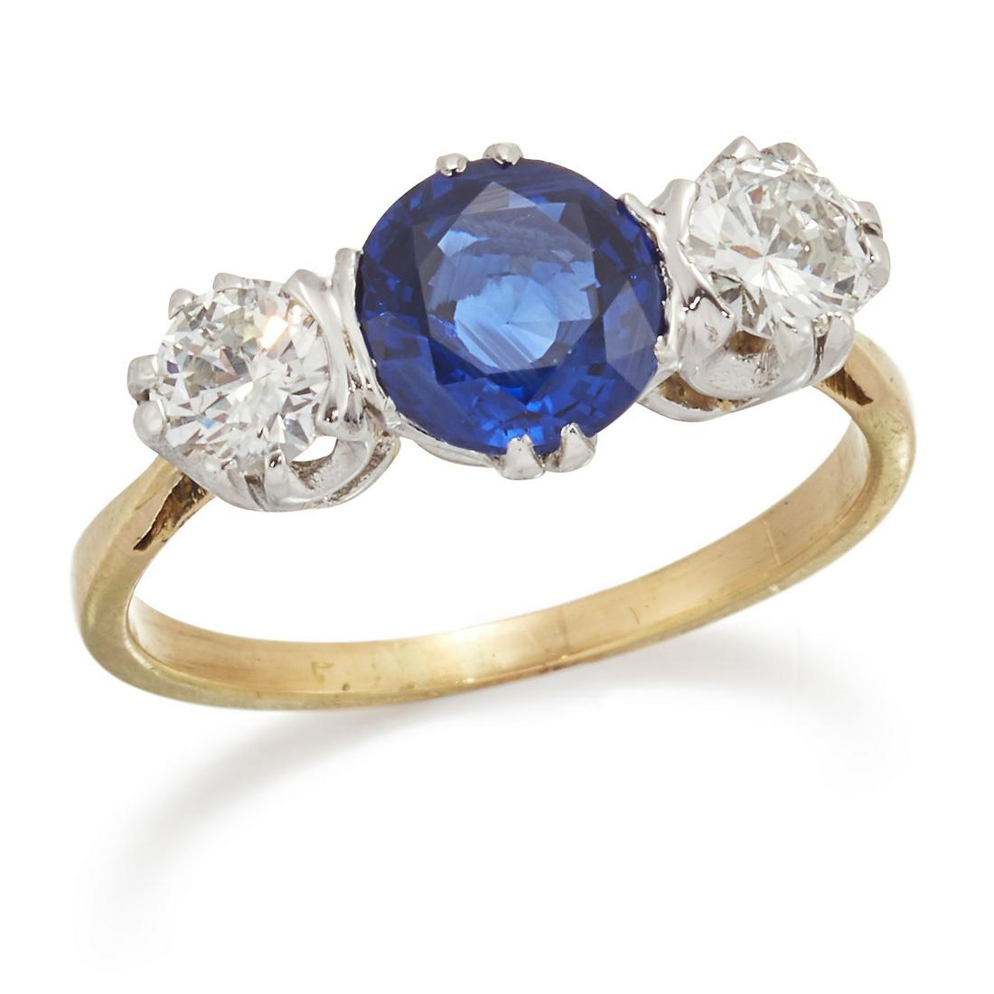 A SAPPHIRE AND DIAMOND THREE STONE RING (1 of 1)