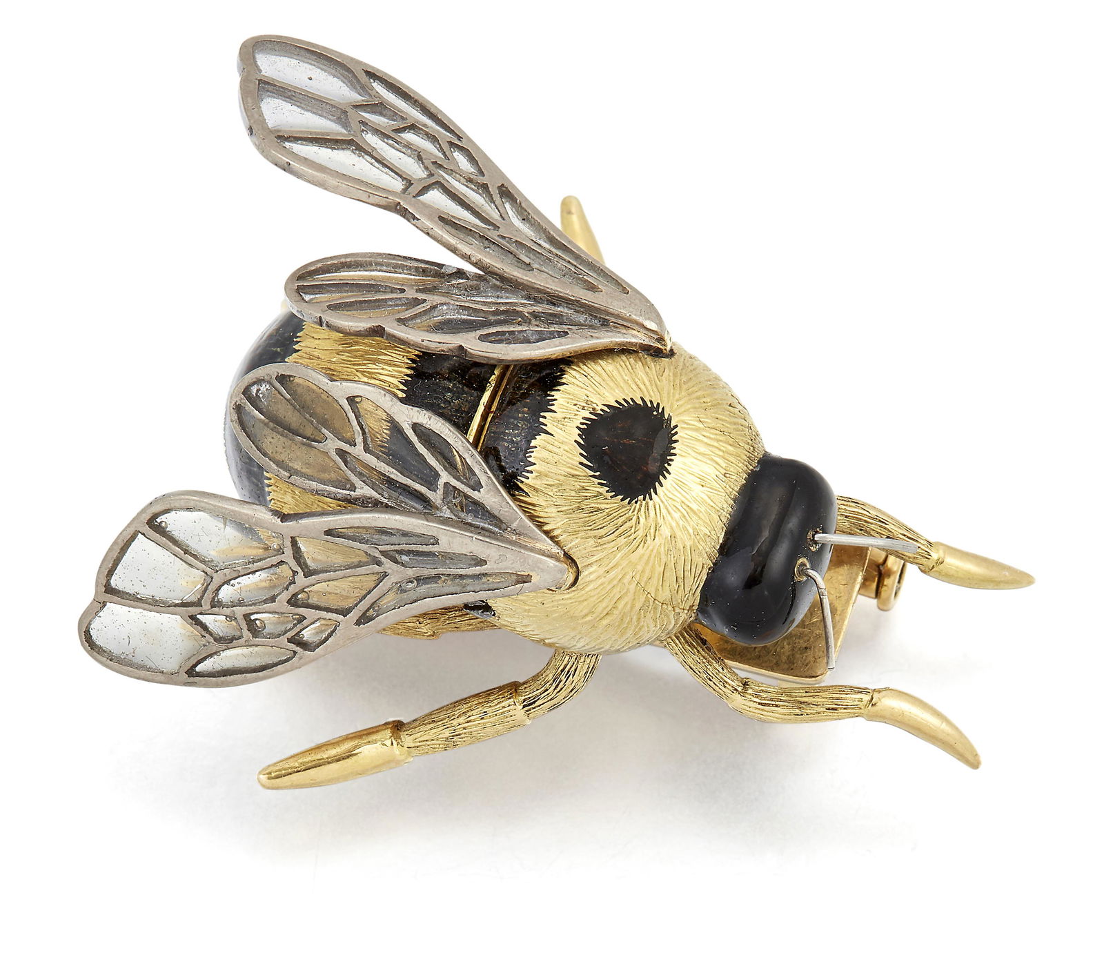AN 18 CARAT GOLD PLIQUE A JOUR ENAMEL EN TREMBLANT BUMBLE BEE BROOCH (1 of 1)