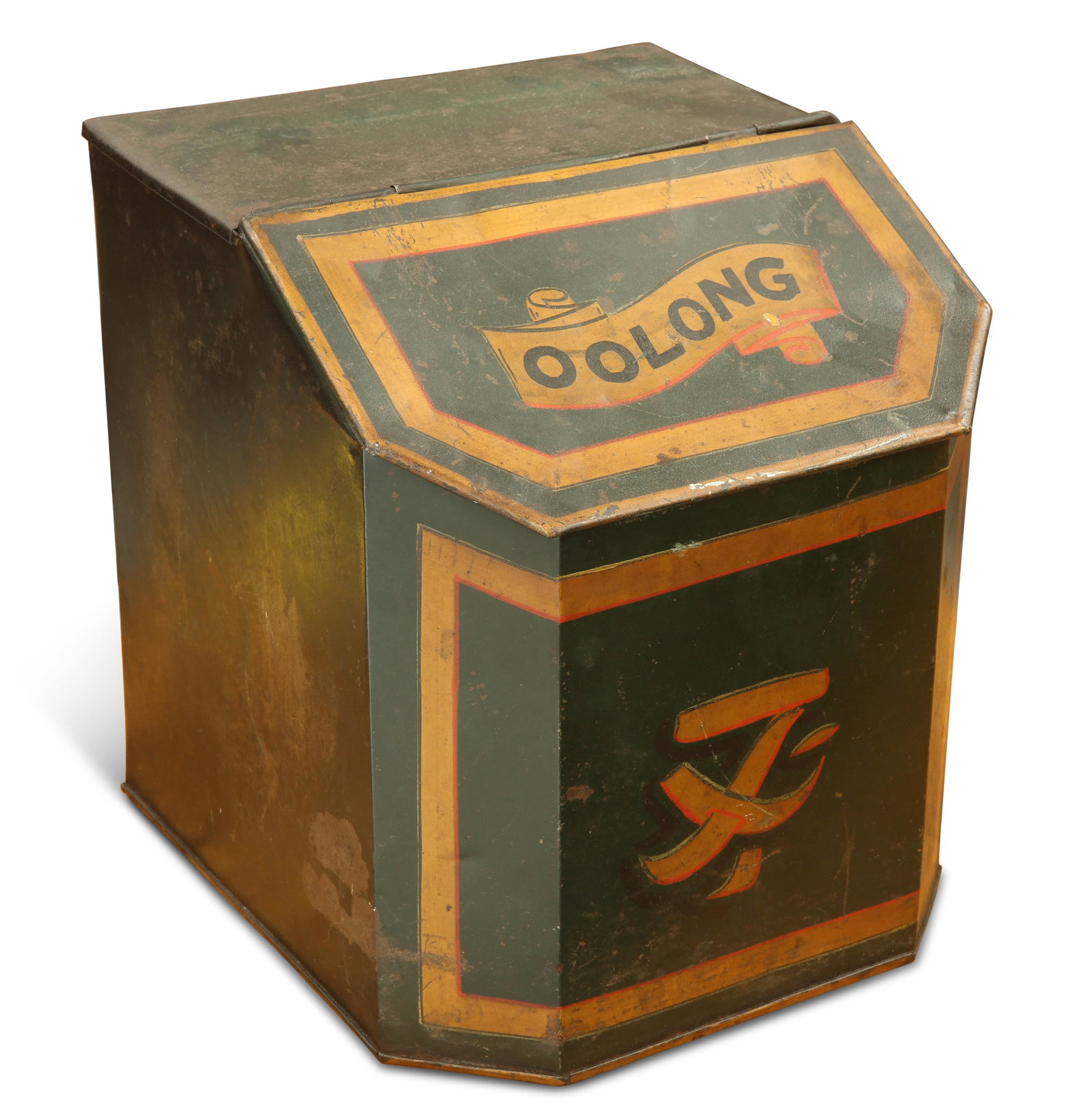 A JACOBS SHOP TEA CANNISTER: A JACOBS SHOP TEA CANNISTER A JACOBS SHOP TEA CANNISTER, labelled Oolong. 33cm high, 28.5cm wide, 33cm deep