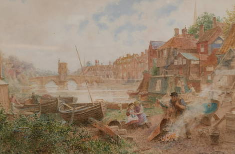 CHARLES GREGORY RWS (1849-1920) BOAT BUILDERS YARD, ST. IVES: CHARLES GREGORY RWS (1849-1920) BOAT BUILDERS YARD, ST. IVES SignedWatercolour (35cm x 53cm)