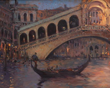 Y KEN MORONEY (1949-2018) THE RIALTO BRIDGE, VENICE: Y KEN MORONEY (1949-2018) THE RIALTO BRIDGE, VENICE Signed lower left oil on board (39cm x 49.5cm)