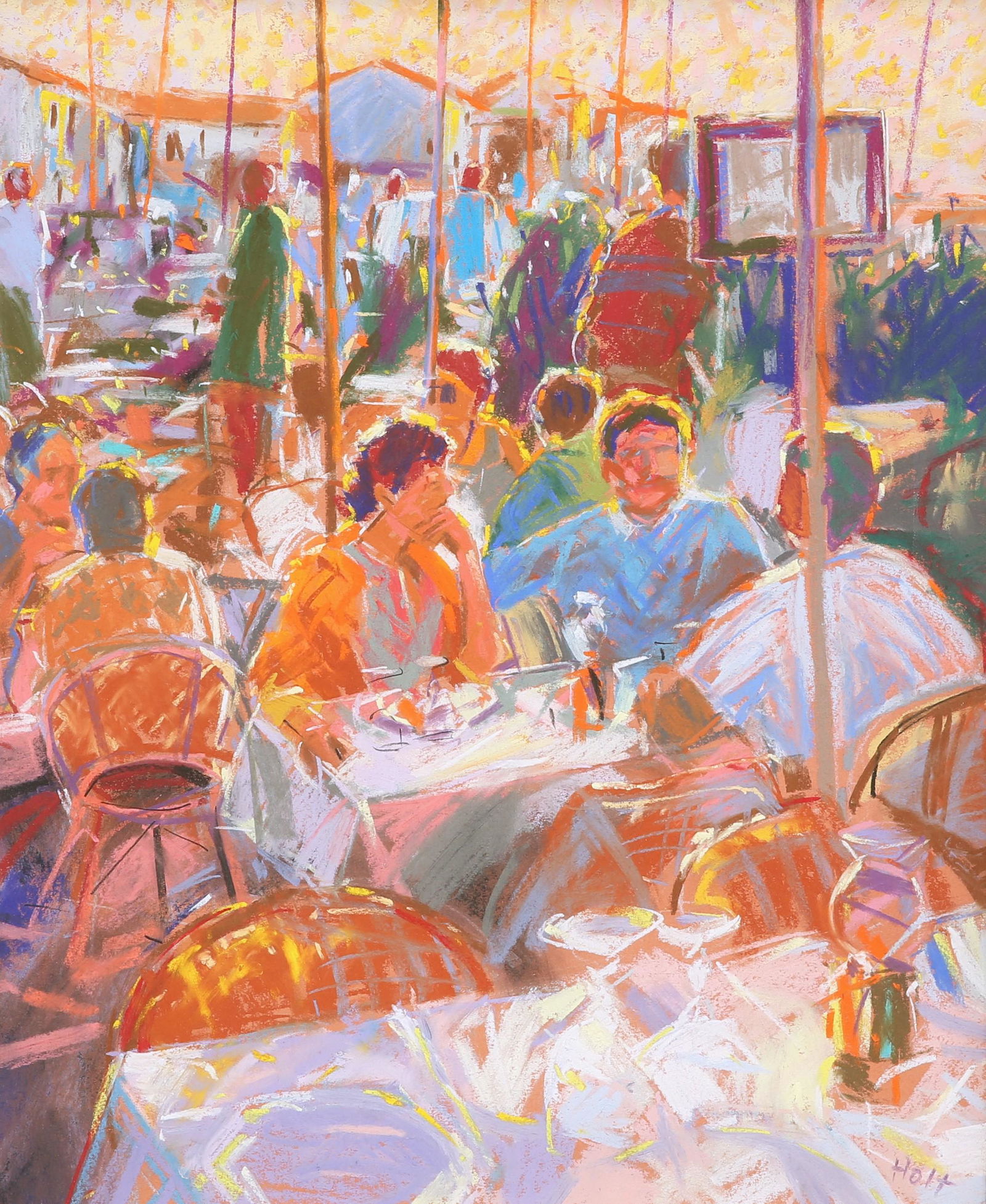 Y JOHN HOLT (B 1949) ST TROPEZ CAFE, EVENING: Y JOHN HOLT (B 1949) ST TROPEZ CAFE, EVENING Signed Pastel (54cm x 44cm) With Walker Galleries